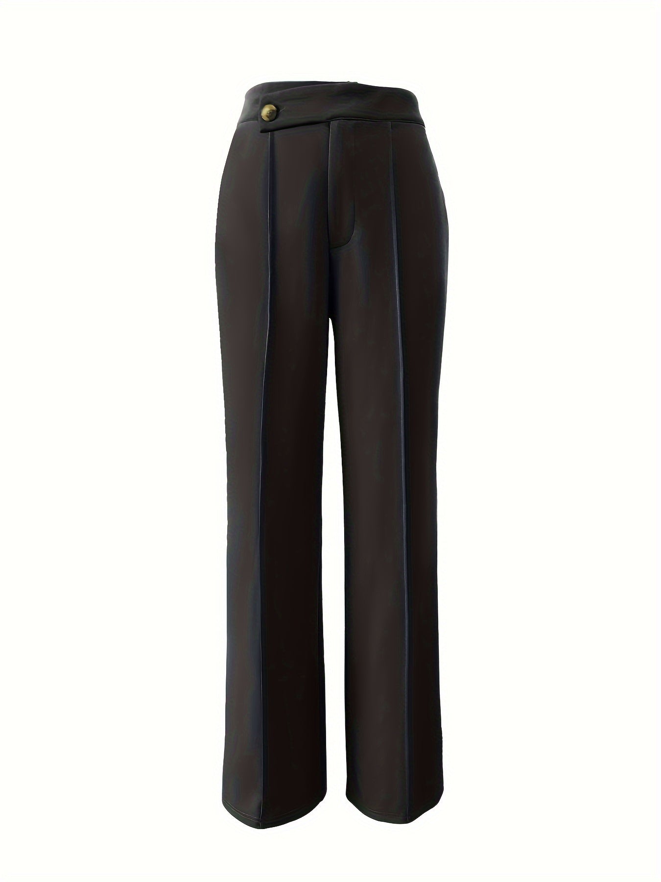 Solid Button Front Pintuck Pants, Casual High Waist Pants, Women's Clothing